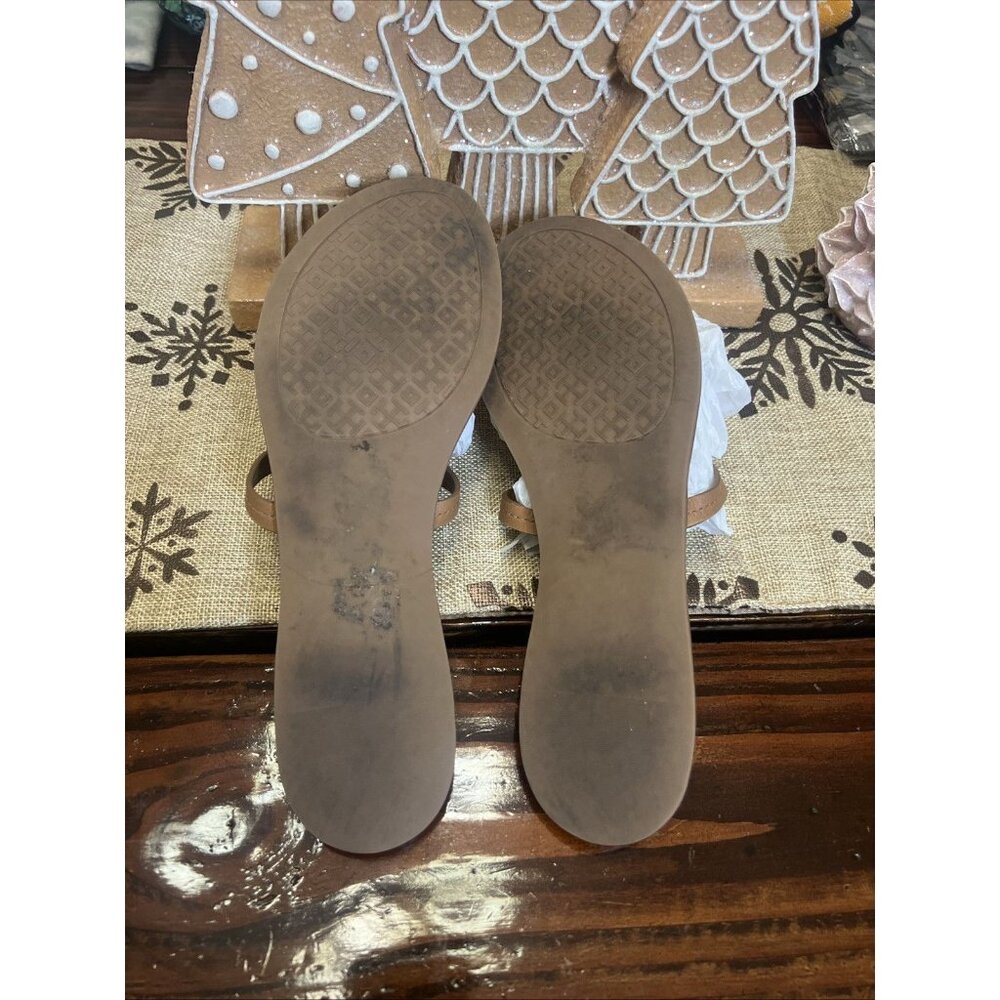 Tory Burch Gabriel Flat Thong Brown Leather Size 9M Women’s Sandal - Picture 2 of 5